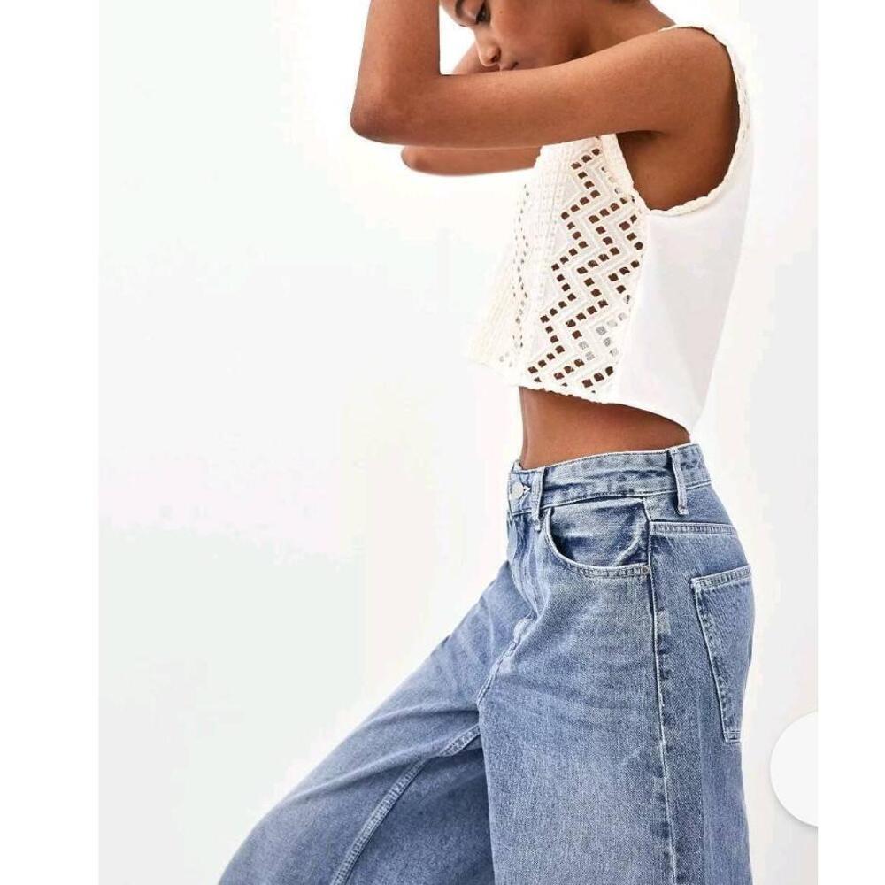 Zara Guipure Embroidery Crop Blouse Lace Short Sleeve Crewneck Size Small - Picture 4 of 12
